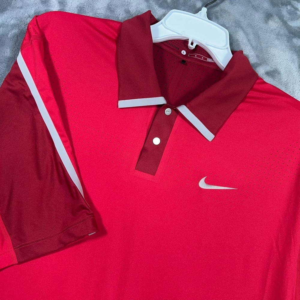 Nike Tiger Woods Golf Polo Shirt Mens Large Red Snap Button Perforated Panel